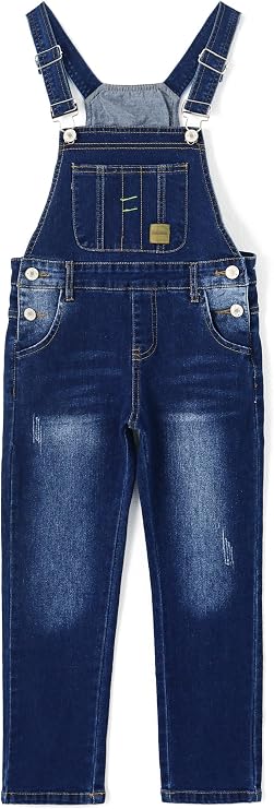 KIDSCOOL SPACE Baby Little Girls Denim Overalls,Toddler Big Boys Adjustable Jeans Workwear
