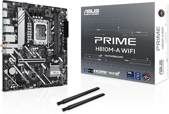 ASUS PRIME H810M-A WIFI Intel H810 LGA1851 DDR5 6400 DP HDMI Dual M2 USB3.2 AX WiFi + BT AURA RGB matX 6+1+1+1 Power Stages, ASUS 5X PROTECTION III, Ready for Advanced AI PC
