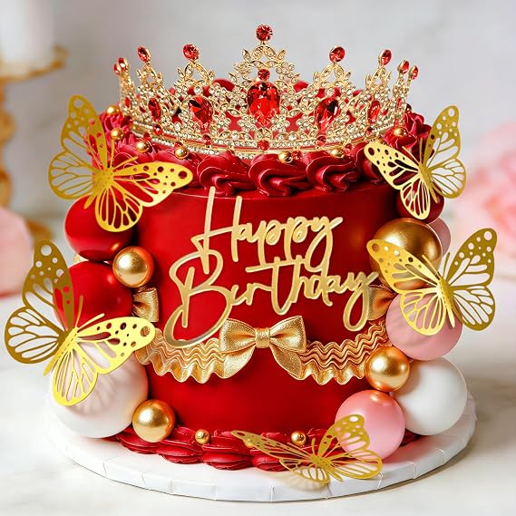 Red Queen Crown Cake Topper Gold Crown Birthday Decorations