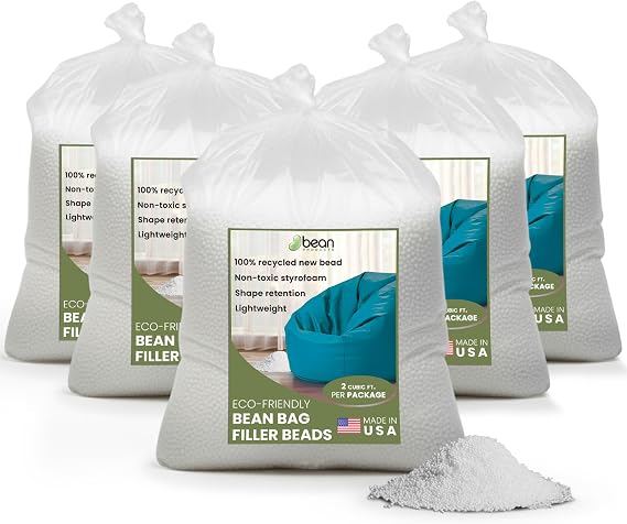 Bean Products Bean Bag Refill Beads - 100% Recycled New Polystyrene Filler Beads for Lasting Support - Poly Fill Beans - Versatile Filling for DIY Projects - Made in USA - 10 Cubic ft.