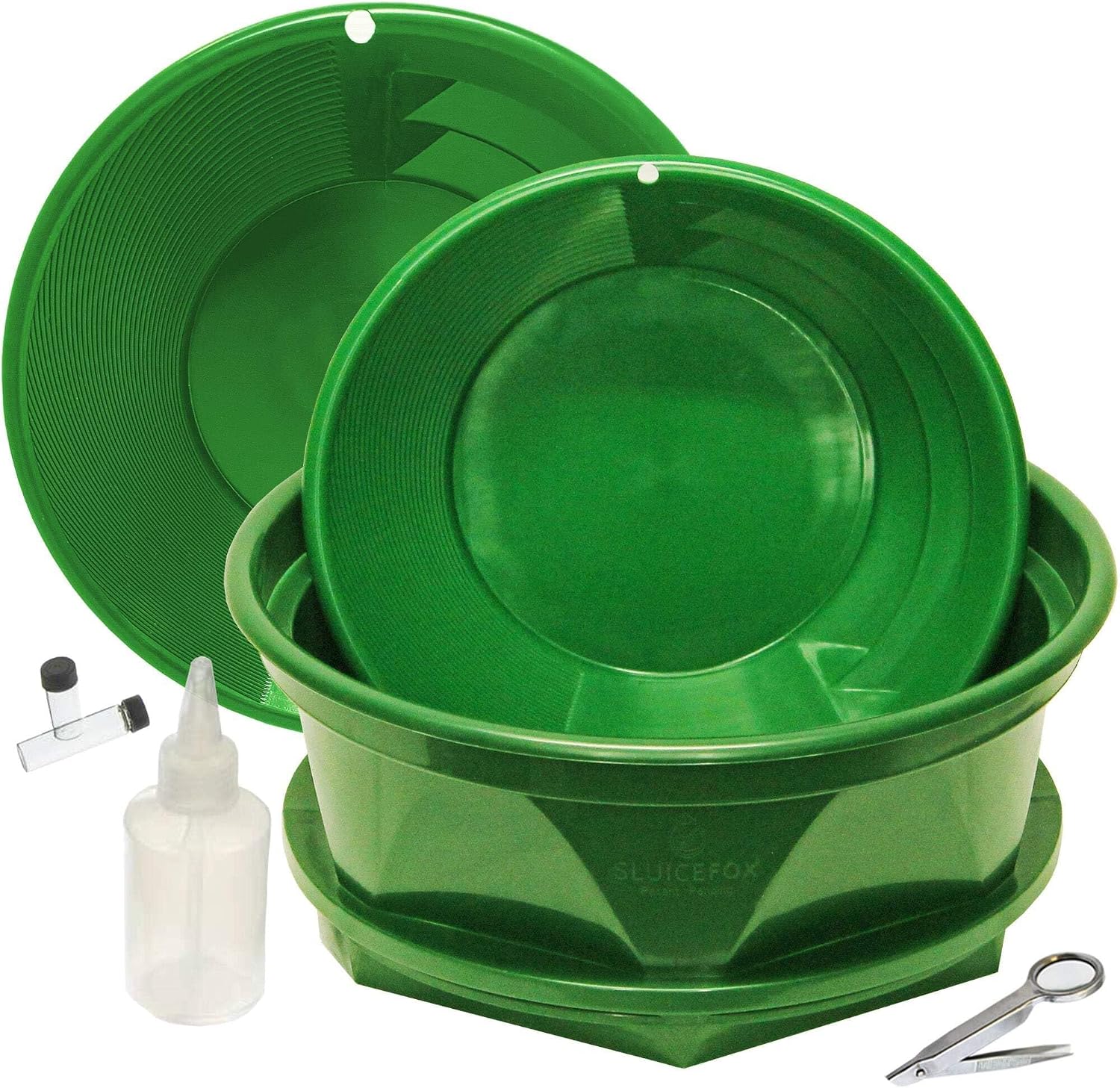 Sluice Fox 7 Piece Gold Panning Kit Classifier, Gold Pans, vials, Sniffer Bottle, Tweezers