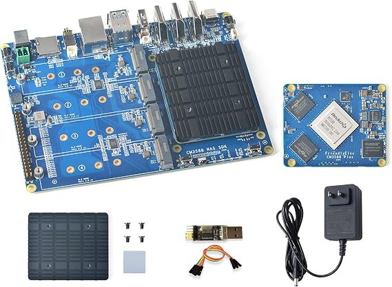 WayPonDEV CM3588 Plus Network Storage Module NAS Kit, 16GB LPDDR5 Single Board Computer, RK3588 CPU 6TOPs NPU Mali-G610 GPU, Support 4X NVMe SSD for Home Cloud Server, 8K Video Encoders (16+64GB)