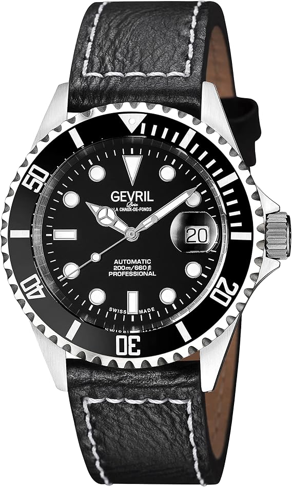 Gevril Men's Wall Street Stainless Steel Watch, Genuine Italian Leather Strap