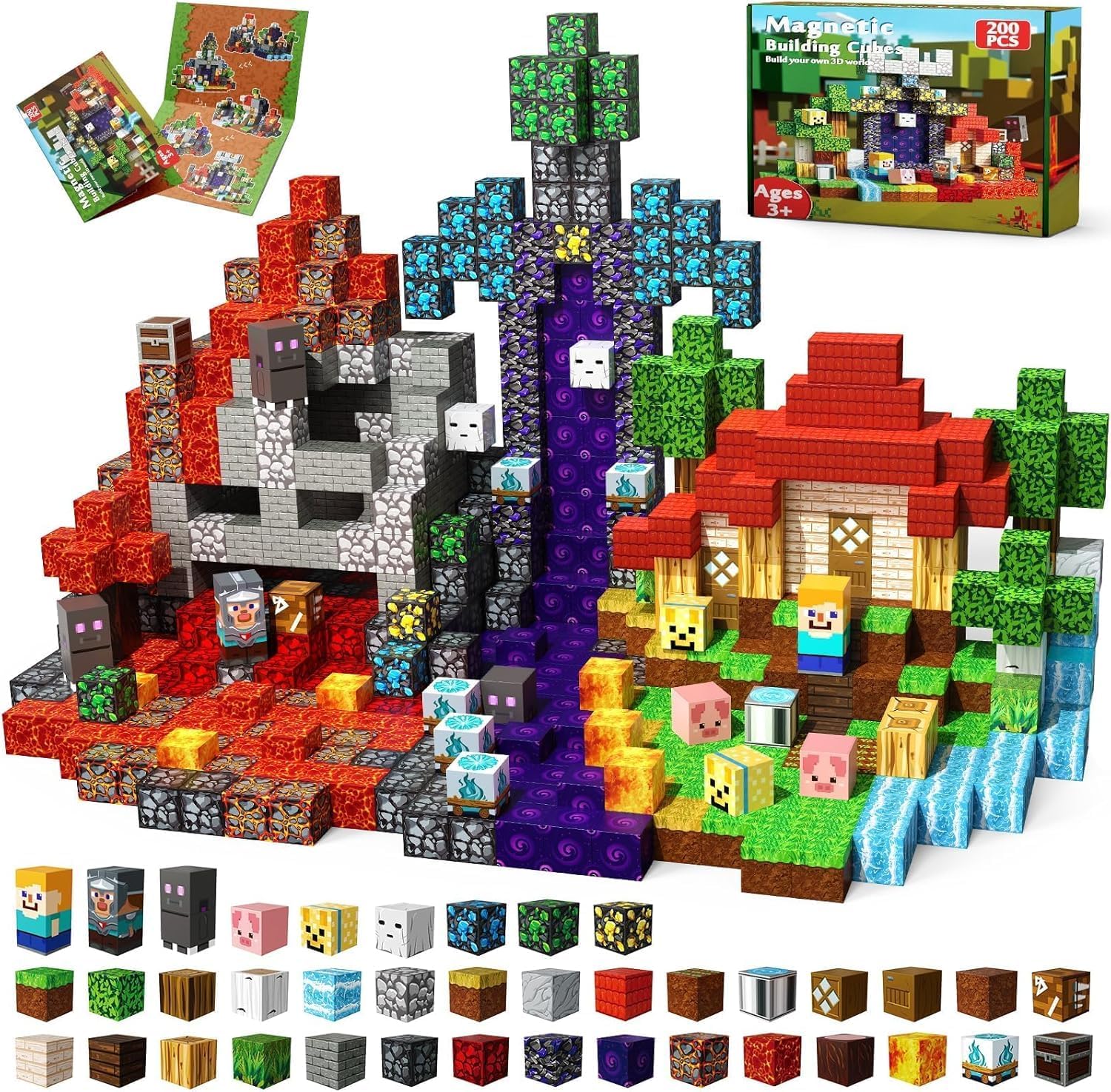 Magneverse 200 PCS Magnetic Block Toys for Kids, Boys and Girls, Magnetic Building Blocks Cubes, Stacking Toys for Kids, Birthday Xmas Gifts for Boys and Girls Age 3 Years Old