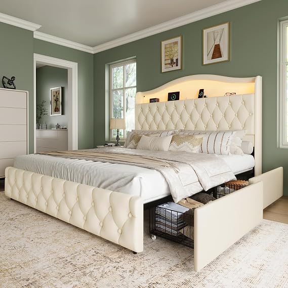 King Size Bed Frame and Headboard & 4 Storage Drawers