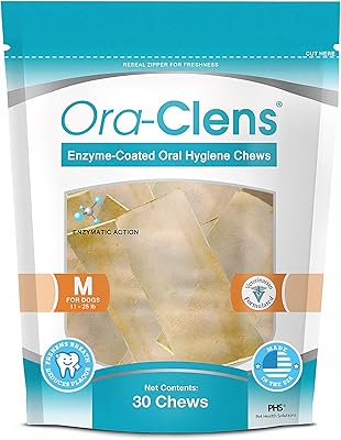 Oral Hygiene Chews for Medium Dogs-Enzymatic Dental Treats for Daily Oral Care, Cleans Teeth and Freshens Breath, Reduces Plaque, Bacteria and Tartar Build Up Without Brushing-30 Chews