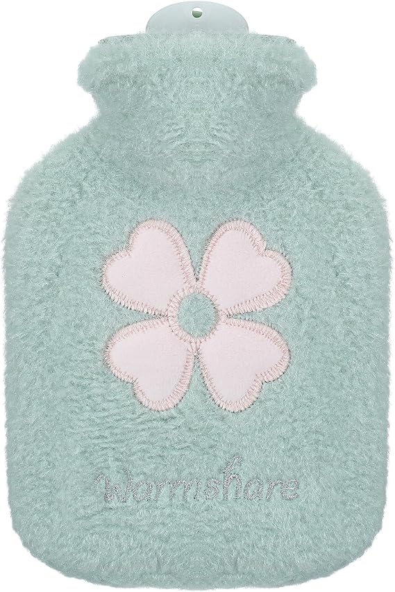 Hot Water Bottle, 500ml Small Hot Water Bag with Cover Warm Bag with Soft Premium Faux Fur Cover 2-in-1 Heating Bags for Cold & Warm Compress for Women Seniors Children Green