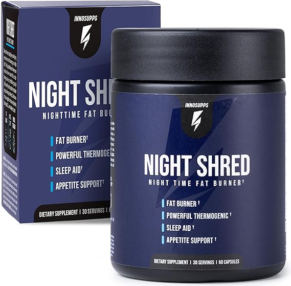 InnoSupps Night Shred - Night Time Fat Burner, Weight Loss, and Natural Sleep Support Ashwagandha, 5-HTP, CLA, Melatonin Appetite Suppressant Fat Burning 60 Vegetarian Capsule  30 Day Supply