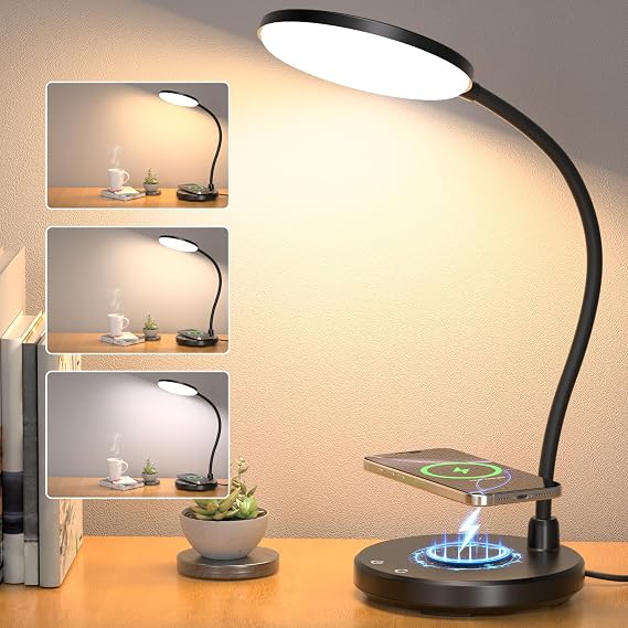 Wireless Charging Desk Lamp for Home Office, 800LM, CRI95+, Black
