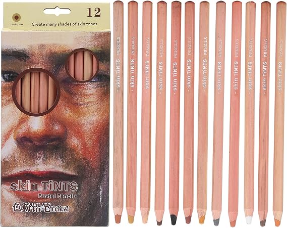 Zerodis 12PCS Skin Tone Pastel Pencils, 12 Set From Light to Dark, for Painting, Illustration, Tinting, Sketching, Portrait