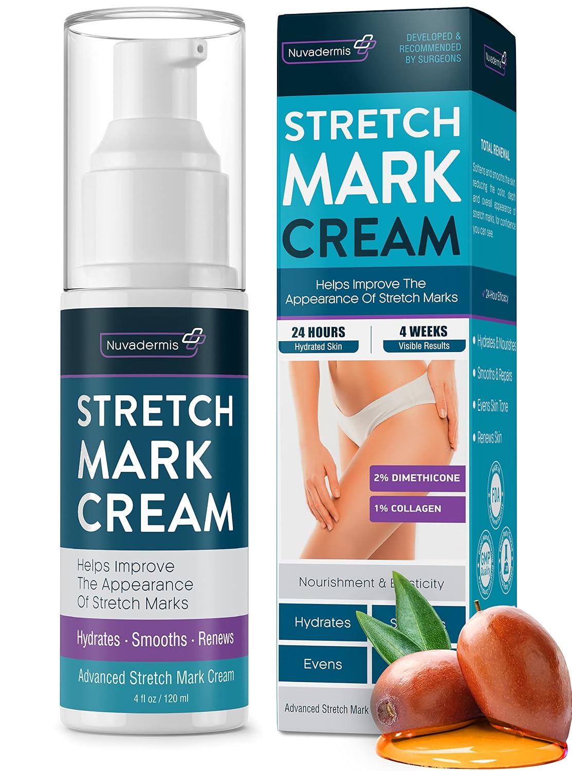 Stretch Mark Cream - Prevention &amp; Remover of StretchMarks - Maternity &amp; Pregnancy Skin Care - Collagen, Jojoba &amp; Olive Oil, Allantoin - Belly Lotion for Pregnant Women - Hydrates,Smoothes,Renews 4 oz