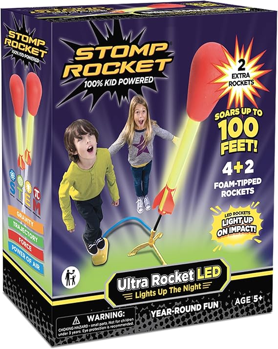 Stomp Rocket Ultra LED, High-Flying Rocket Launcher for Kids, 6 Rockets