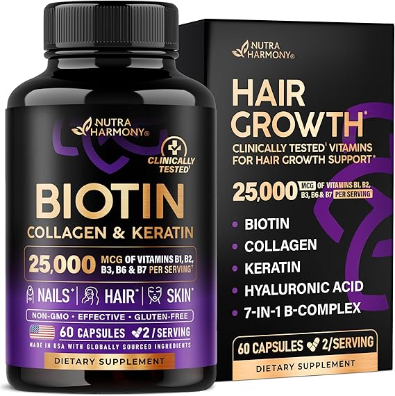 Biotin, Collagen, Hyaluronic Acid & Keratin - Hair Growth Support - 60 Caps
