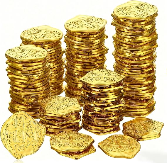 Pirate Coins, Plastic Fake Play Coins Replica Spanish Doubloons for Pirate Party Treasure Hunt Game and Party Decorations Favors Supplies for Adults Party Favors