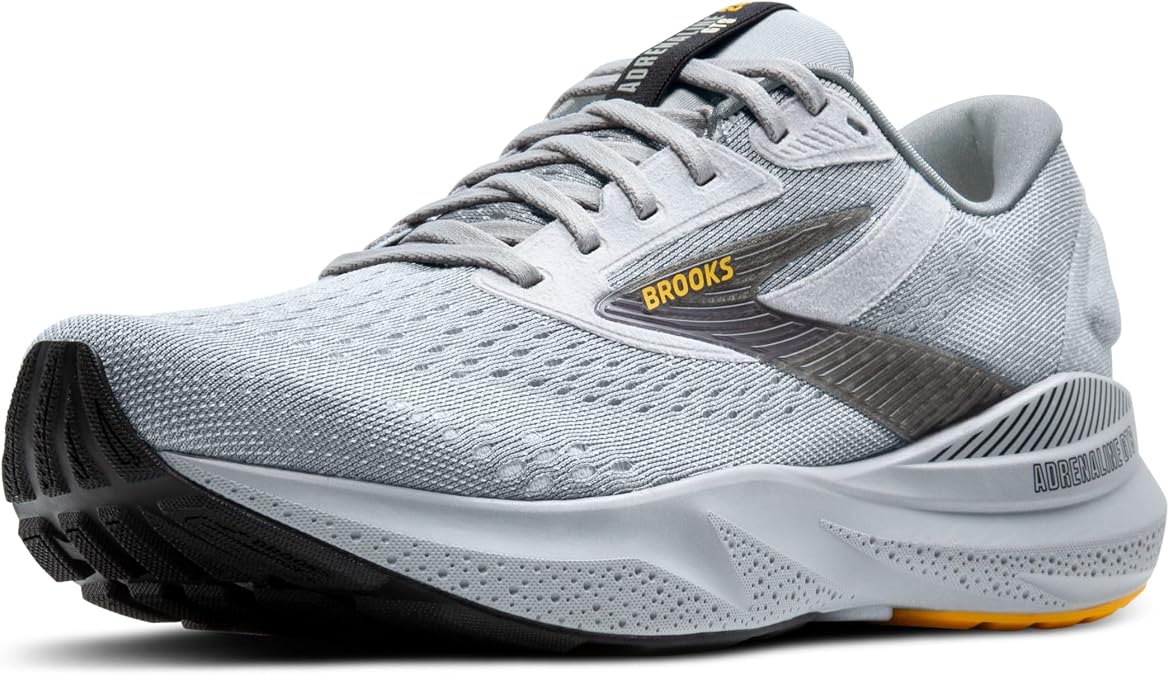 Brooks Men's Adrenaline GTS 24 Support Running Shoe, Alloy/White/Gold Fusion , 12.5 Medium