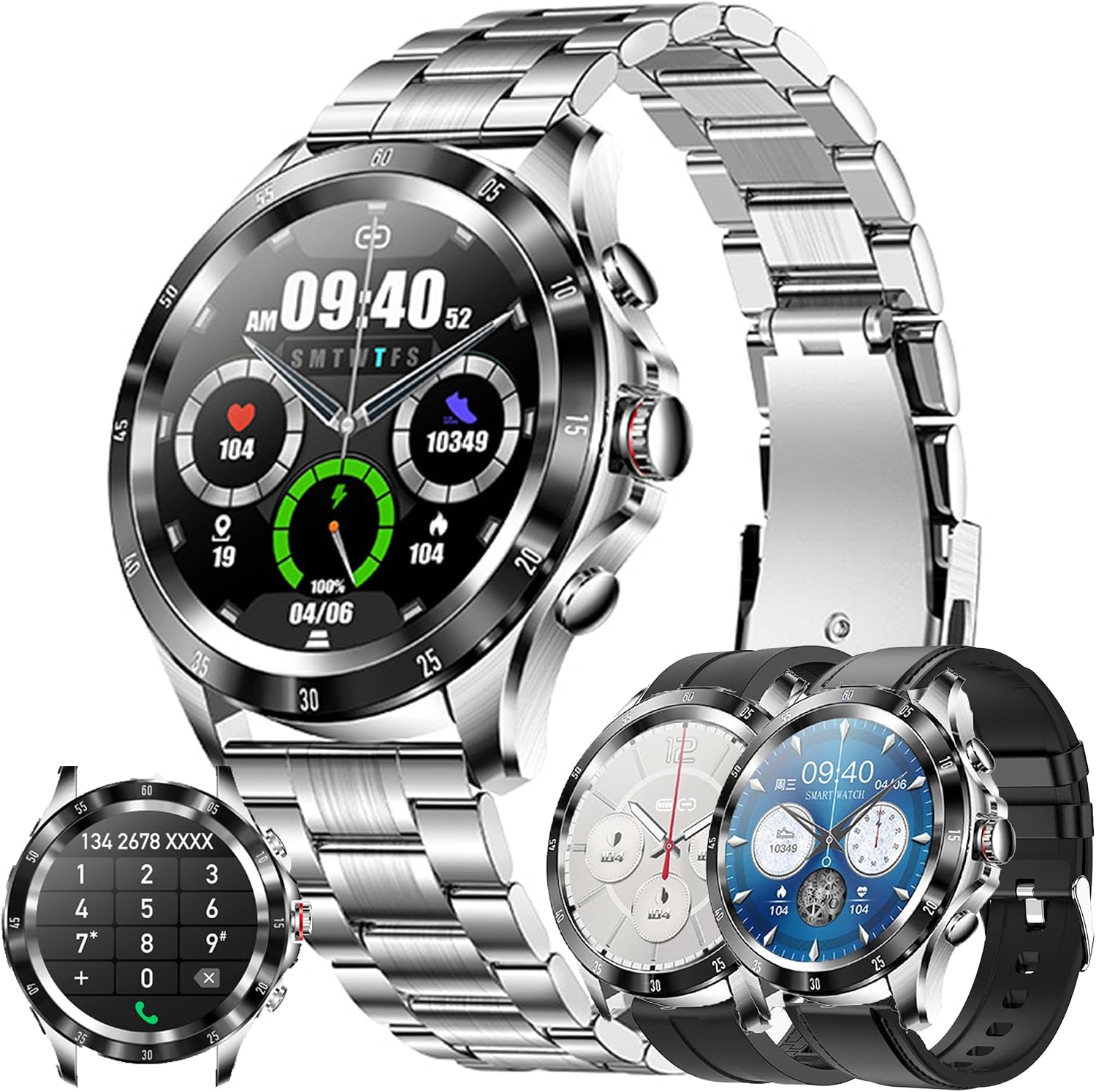 Smart Watch for Men AnswerMake Calls, 1.32" Smartwatch Fitness Watch with Heart Rate Sleep Monitor Step Counter 20 Sports IP68 Waterproof Fitness Smartwatches Compatible with Android IOS, 3 Bands
