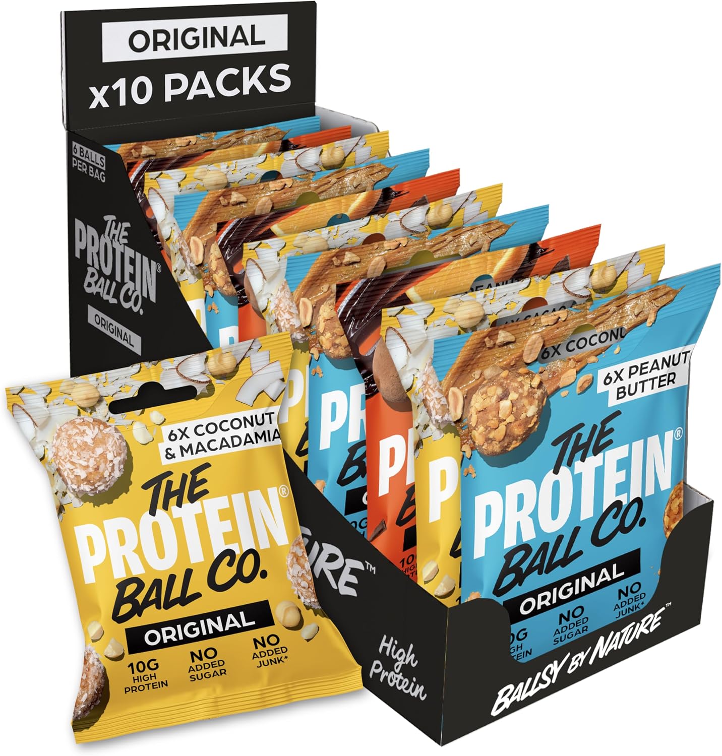The Protein Ball Co High Protein Bundle Protein Balls - Healthy Snacks Variety Box, Gluten-Free - No Added Sugar, Box of 10 Bags