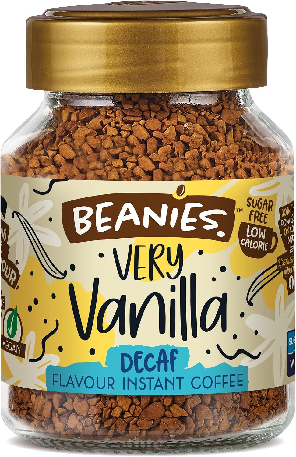 Beanies Flavour Decaf Instant Coffee -Very Vanilla Flavored Decaf Coffee - Instant Freeze Dried Coffee - Vegan, Sugar Free & Low Calorie - Full-On Flavor Instant Decaf Coffee Pack of 3