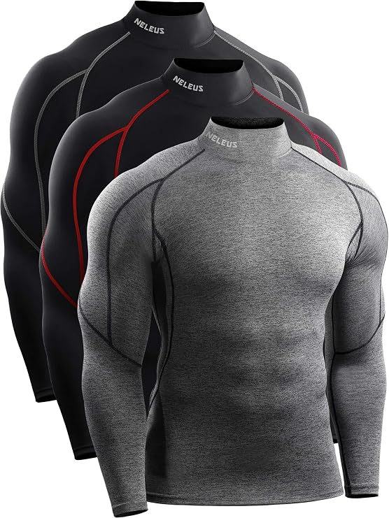 NELEUS Men's Compression Shirts Dry Fit Long Sleeve Mock Neck Shirts