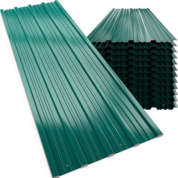GARDEBRUK® 12x Corrugated Metal Roofing Sheets, 129x46cm, Green | For Garden Shed, Metal Sheds, Plastic Sheds & Greenhouse, 7m² Galvanised Roof Panels, Outdoor Storage, Bin Store, Bike Shed