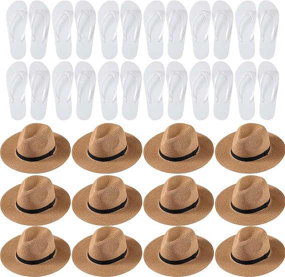 Hercicy 24 Pcs Panama Hats Flip Flops Bulk, Beach Wedding Party,Size 11