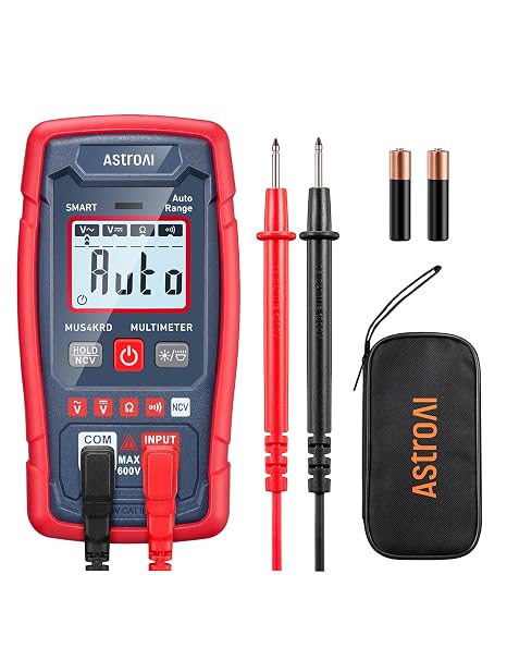 AstroAI Multimeter Tester 4000 Counts, Smart Auto-Sensing AC/DC Voltage, Resistance, Continuity, NCV, Backlit Display & Flashlight, Pocket-Sized - Ideal for Auto & Home Troubleshooting