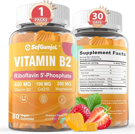Vitamin B2 Gummies | Riboflavin 400mg with Magnesium & CoQ10 - 60 Cts