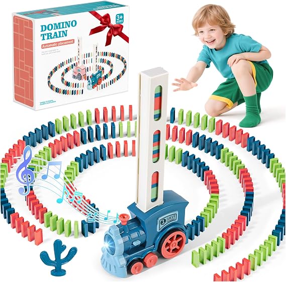 220Pcs Domino Train Toy for Kids 4-8, Automatic Montessori Dominos STEM Set | Automatically Lays Dominoes, Chain-Reaction Games, Domino Machine Building Blocks Set, Birthday Gifts for Autistic Boys 3-8