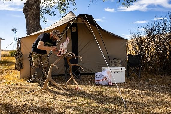 Bridger Tent, 14'x14' with 5' Walls, 10' Peak, 83 Pounds, Relite 250HD Material, Sewn-in Floor, Camping Outdoor Base Camp, Includes Frame, Stakes, Ropes, Bags