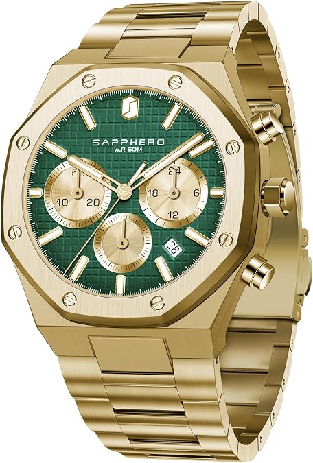 SAPPHERO Mens Watches Stainless Steel Quartz Watch for Men Waterproof Date Clock Fashion Business Wristwatch Gift for Men