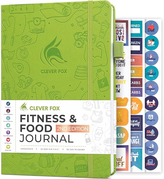 Clever Fox Fitness & Food Journal, Workout Planner, 14.5x21cm Apple Green