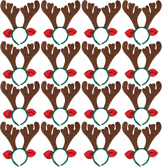 Max Fun 16Pcs Christmas Reindeer Antlers Headband Deer Antler Headbands for Christmas Holiday Photo Booth Props Kid's Party Favors