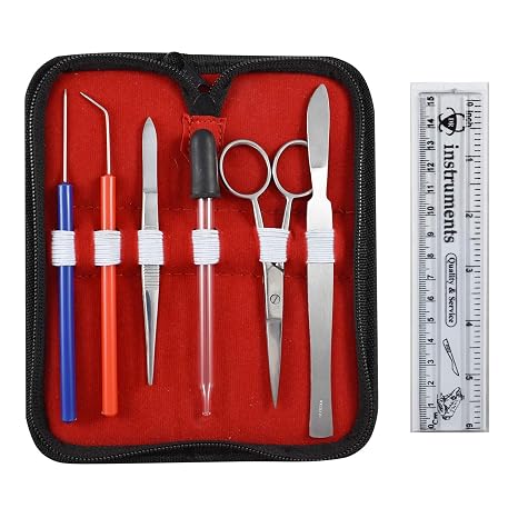 60ZP Fine Zippy Dissection Kit, Grade: 9 to 12 and for Community College levels, Stainless Steel Precision Ground Scissors and Super Sharp Scalpel (8 PC Kit), Compact Zippered Case.