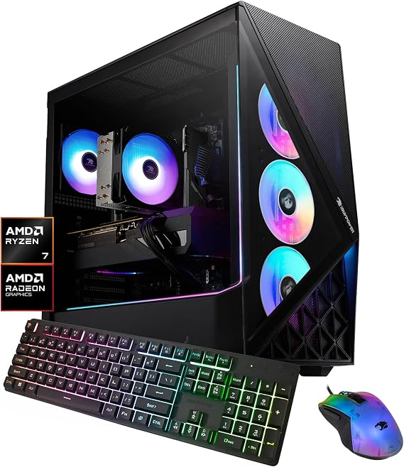 iBUYPOWER Slate Gaming PC Desktop Computer AMD Ryzen 7 9700F CPU, AMD Radeon RX 9060 8GB GPU, 16GB DDR5 RAM, 1TB NVMe SSD, Windows 11 Home, Gamer Keyboard and Mouse - SBA7R9601