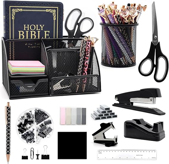 12-in-1 Black Desk Organiser and Accessory Set
