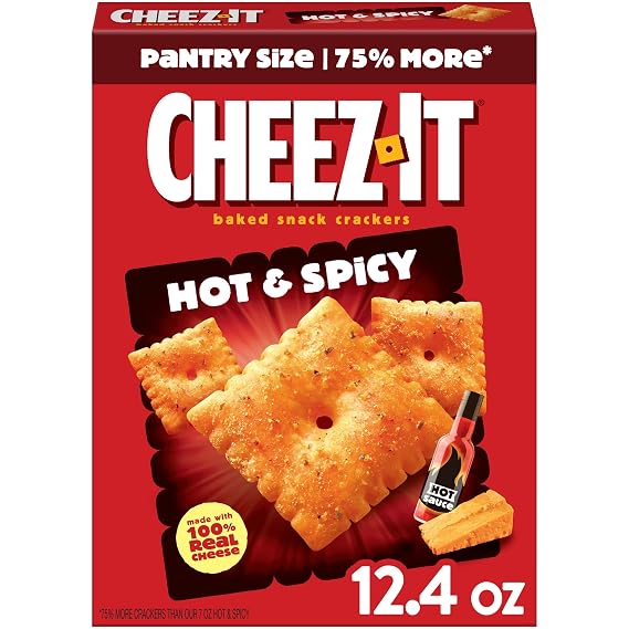 Cheez-It Cheese Crackers, Baked Snack Crackers, Lunch Snacks, Hot and Spicy, 12.4oz Box (1 Box)