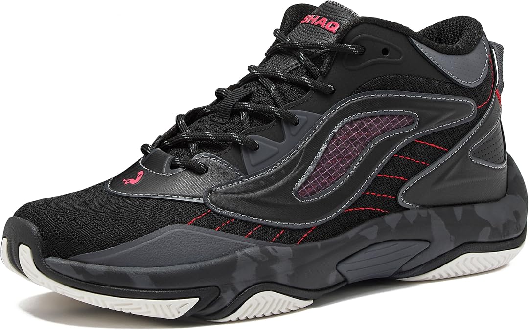SHAQ Speed Demon 2.0 High Top Basketball Shoes for Men, Indoor or Outdoor Court Basketball Mens Sneakers - Black or White and Blue Size 8 to 13