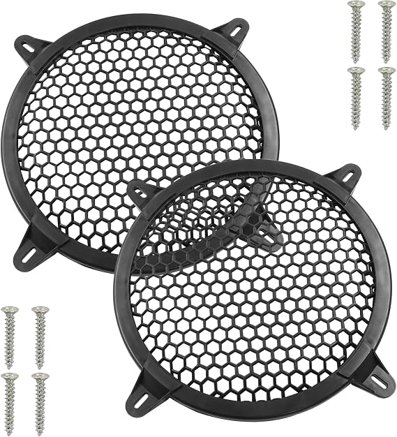 2Pcs Black Plastic Subwoofer Grill,8 Inch Grill Audio Speaker Mesh Cover Protector with Mounting Screws for DIY Home Audio or Car Speaker