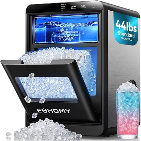 EUHOMY Nugget Ice Maker Countertop, 44Lbs/24H Sonic Ice Maker Machine, Self-Cleaning Pellet Ice Makers with Ice Scoop&Basket, Countertop Pebble Ice Maker for Home/Kitchen/Office