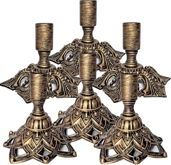 Candlestick Holders,Taper Candle Holder for Candlesticks Gold Brass Vintage Candle Metal Stick Candle Holders for Dinning, Party, Wedding Decor,Fits 3/4 inch Thick Candle&Led Candles(Set of 6 Pcs)