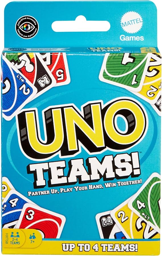 Mattel Games UNO Teams™ Kartlar Aile ve arkadaşlarla bir araya gelinen akşamlara, seyahatlere, kamplara ve partilere yönelik UNO Teams Kart Oyunu HXT58