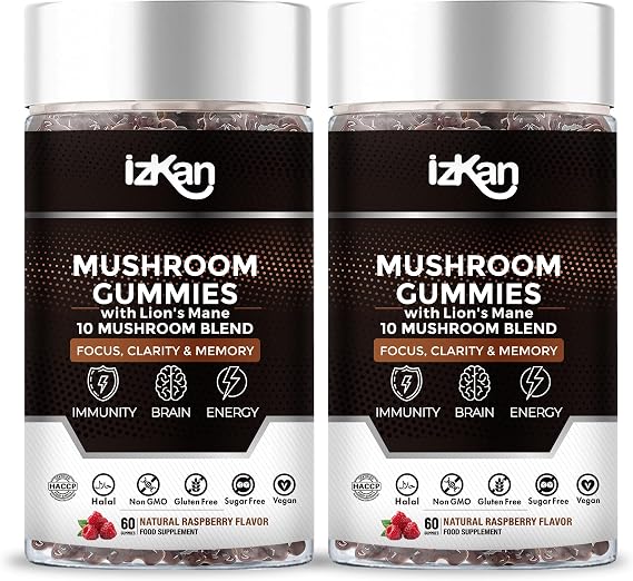 Mushroom Gummies Supplement 3000mg - 9 Mushrooms Gummies with Ashwagandha Supplement Promotes Nootropic Brain Supplement, Immune Support & Stress Relief - 60 Count (Halal, Gluten-Free, Vegan) (2)