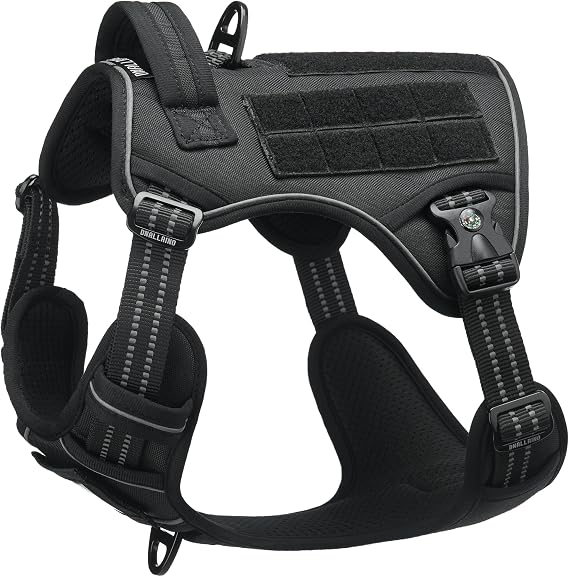 Tactical Dog Harness for Medium Large Dogs, Black Dog Harness with ID Card, Reflective Hiking Harness for Training Easy Control Dog Vest with Handle Black