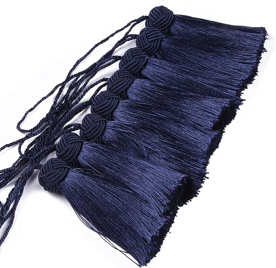 BEL AVENIR 8 Pcs Elegant Polyester Key Tassel Colorful Craft Tassels Charms | Key Tassel for Christmas Tree, DIY Craft Garland Project, Wedding Home Party Decorations, Small Tassel (Navy)