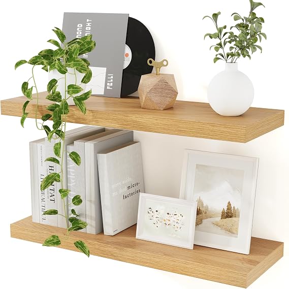 Feihorrm 60cm Floating Shelves for Wall, 23.5cm Deep Oak Wall Shelf