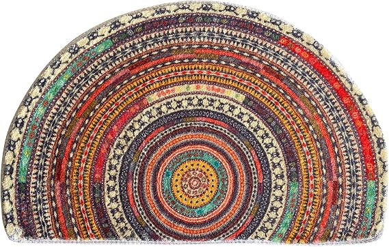 Half Round Bathroom Mandala Boho Bath Rug | Door Mat,Semi Circle Bathroom Floor Rug, Bohemian Non-Slip Welcome Entrance Way Absorbent, Tufted for Kitchen Living Room
