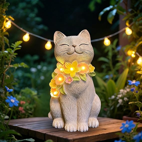Solar Cat Garden Statue for Outdoor Decor, Cat Solar Light