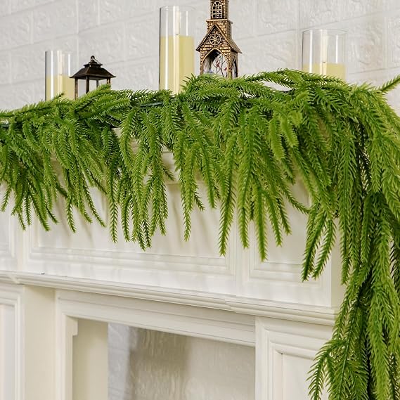 Dense Christmas Norfolk Pine Garland, 6ft Real Touch Artificial Christmas Garlands 70" Xmas Long Faux Greenery Garland for Xmas Fireplaces Mantles Windows Stairs Indoor Outdoor Decorations (Green)
