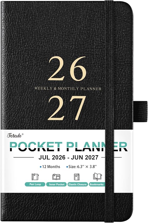 2026-2027 Pocket Planner/Calendar - Jul 2026 - Jun 2027, Academic Planner 2026-2027, Pocket Calendar for Purse, 6.3'' 3.8'', Elastic Bound, Agenda Book