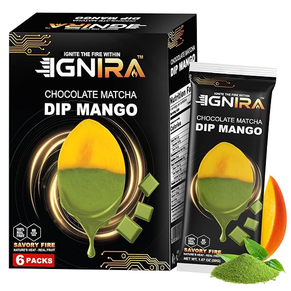 IGNIRA Dried Mango Slices Covered in Matcha Chocolate, Tropical Matcha Chocolates Dipped Fruit Snack, Real Fruit Snacks Strips Convenient On-the-Go, Gluten-Free, 1 Box (6 Packs, 1.76 oz Each)